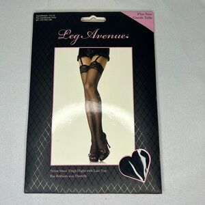 NWT plus size thigh highs lace top black sheer Leg Avenue stockings hosiery